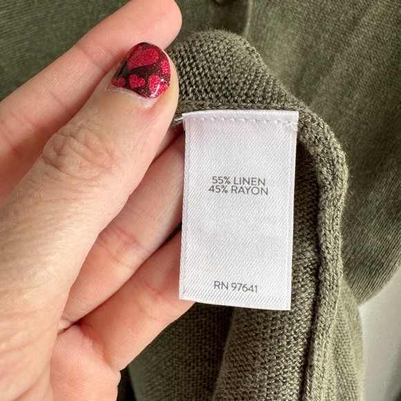 J. Jill Moss Green Linen Blend Ladies Button Up Casual Career Cardigan, S - Picture 6 of 6